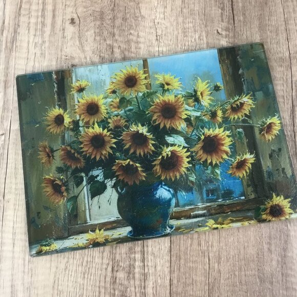 Rustic Sunflower Oil Painting Glass Cutting Board - Picture 3 of 13
